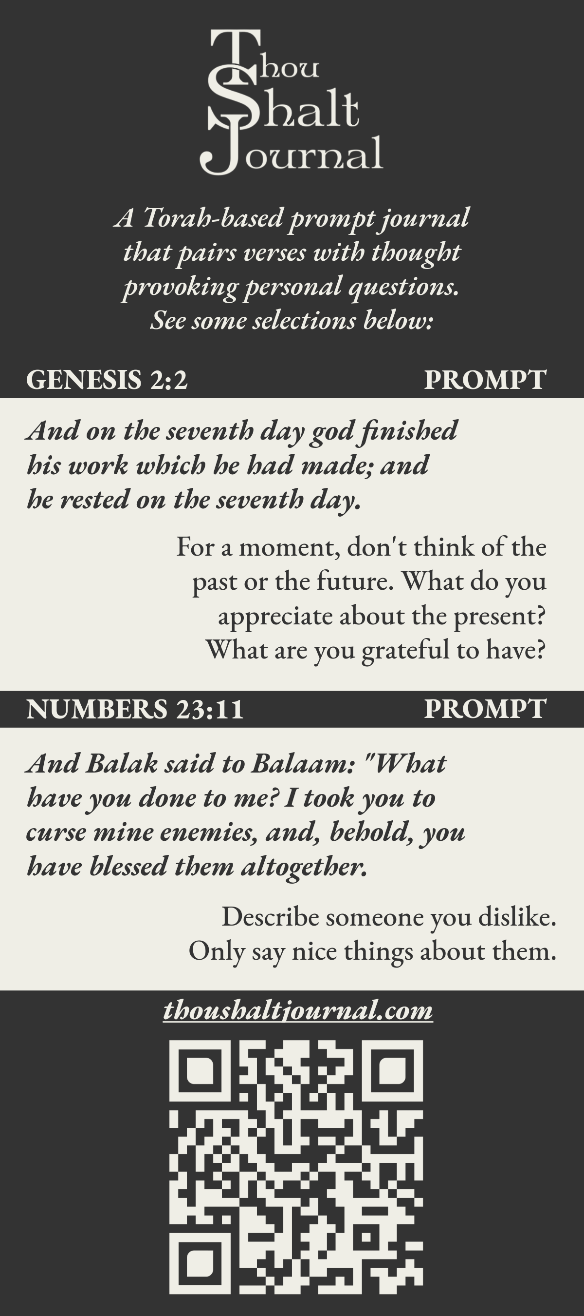 Side one of a card made for Thou Shalt Journal.